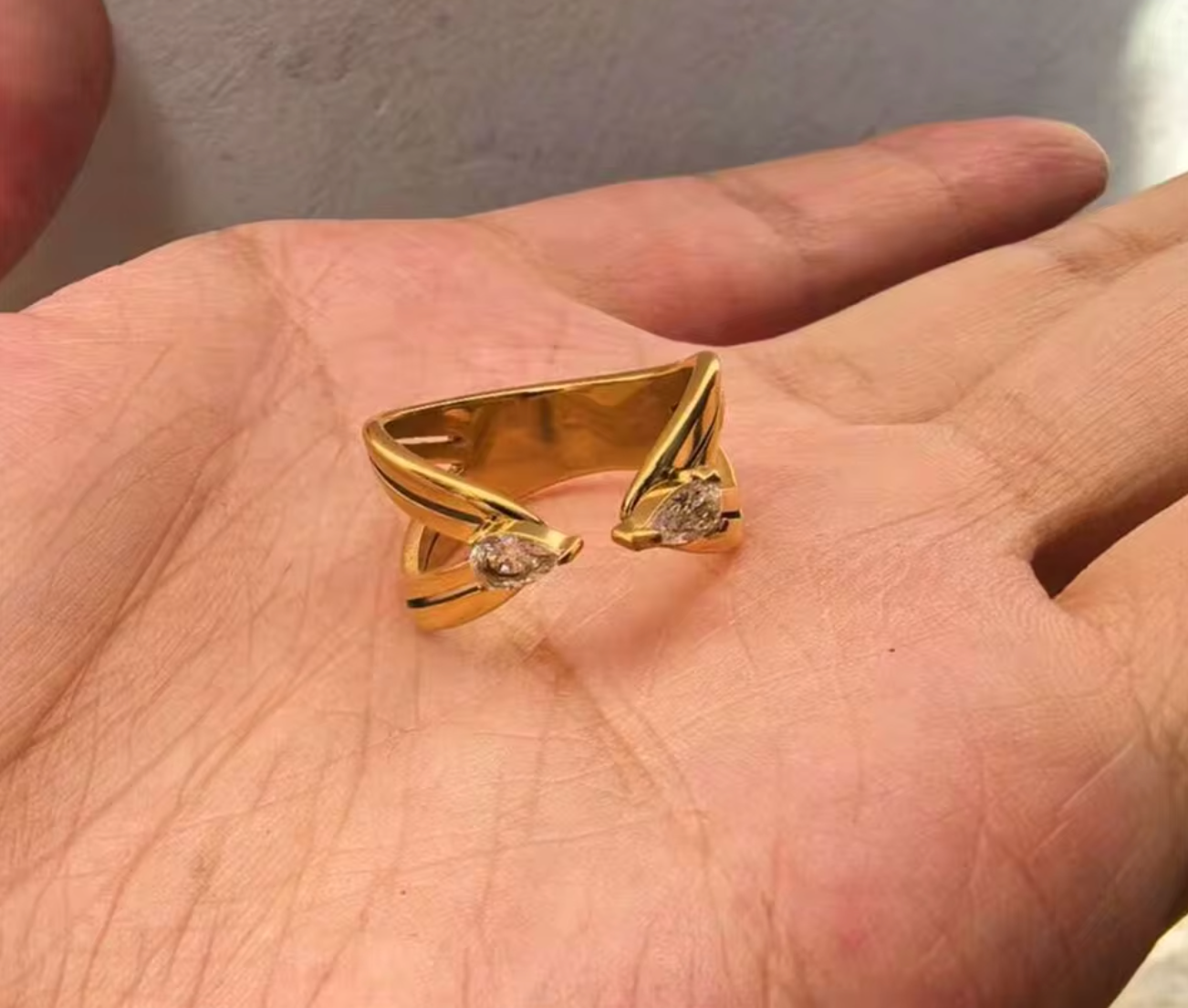 Vintage 18K Gold Plated Stainless Steel Multi-Layer Open Ring
