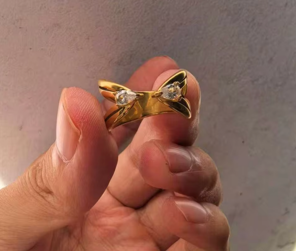 Vintage 18K Gold Plated Stainless Steel Multi-Layer Open Ring
