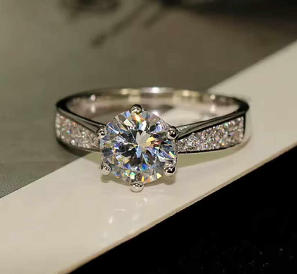Classic 925 Sterling Silver 6-Prong Moissanite Ring for Women