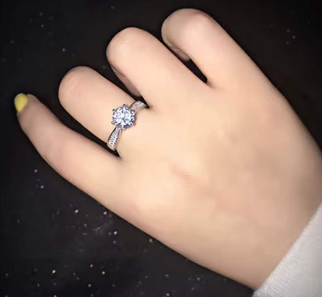 Classic 925 Sterling Silver 6-Prong Moissanite Ring for Women