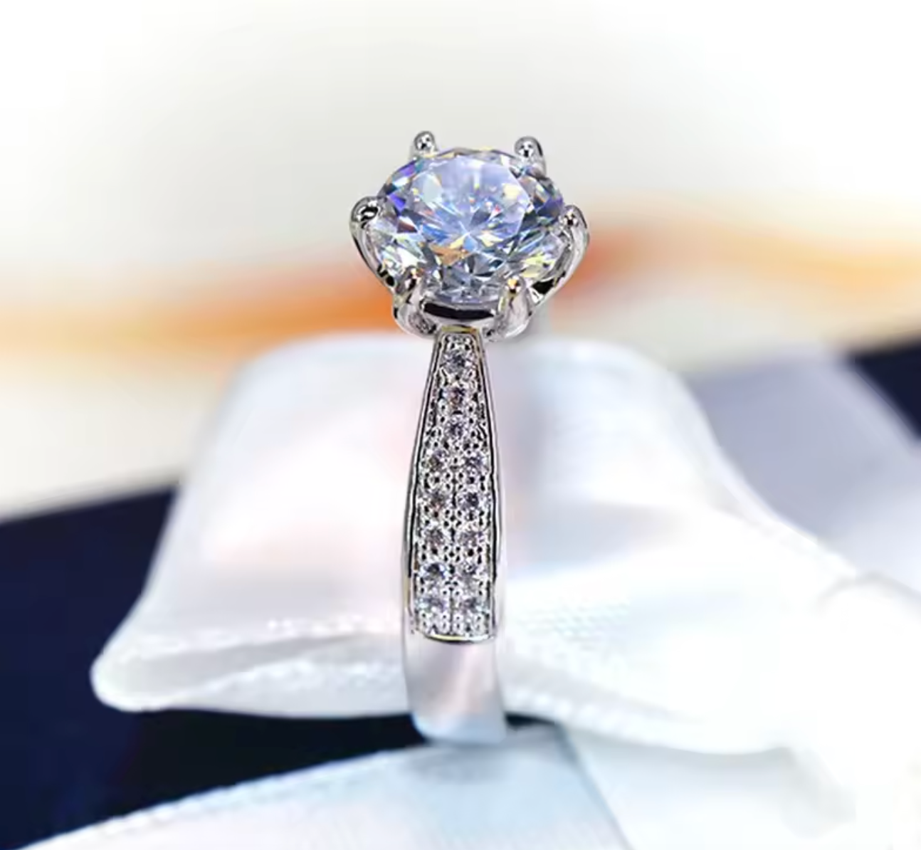 Classic 925 Sterling Silver 6-Prong Moissanite Ring for Women