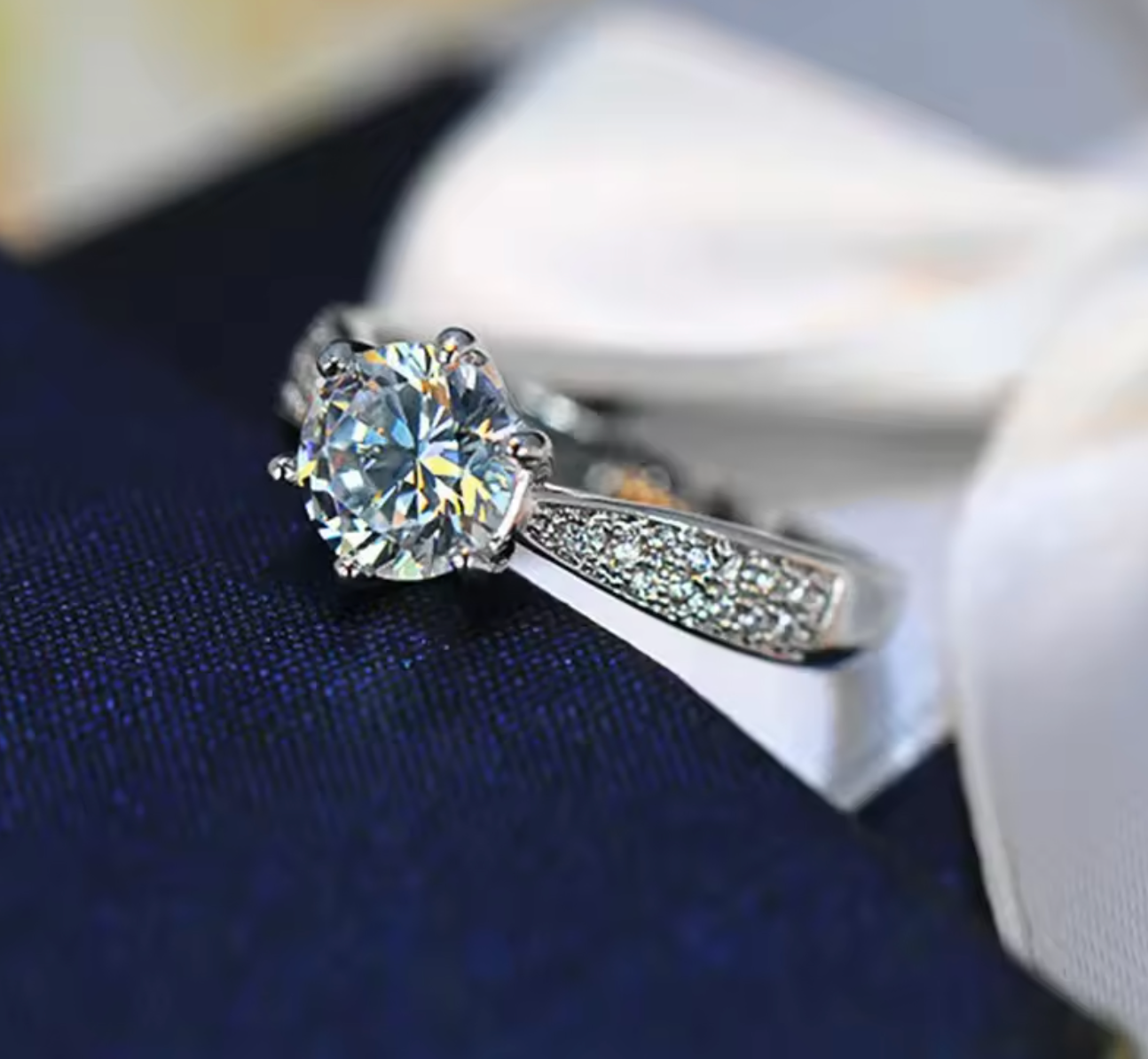 Classic 925 Sterling Silver 6-Prong Moissanite Ring for Women