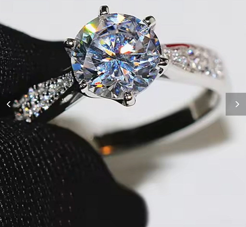 Classic 925 Sterling Silver 6-Prong Moissanite Ring for Women