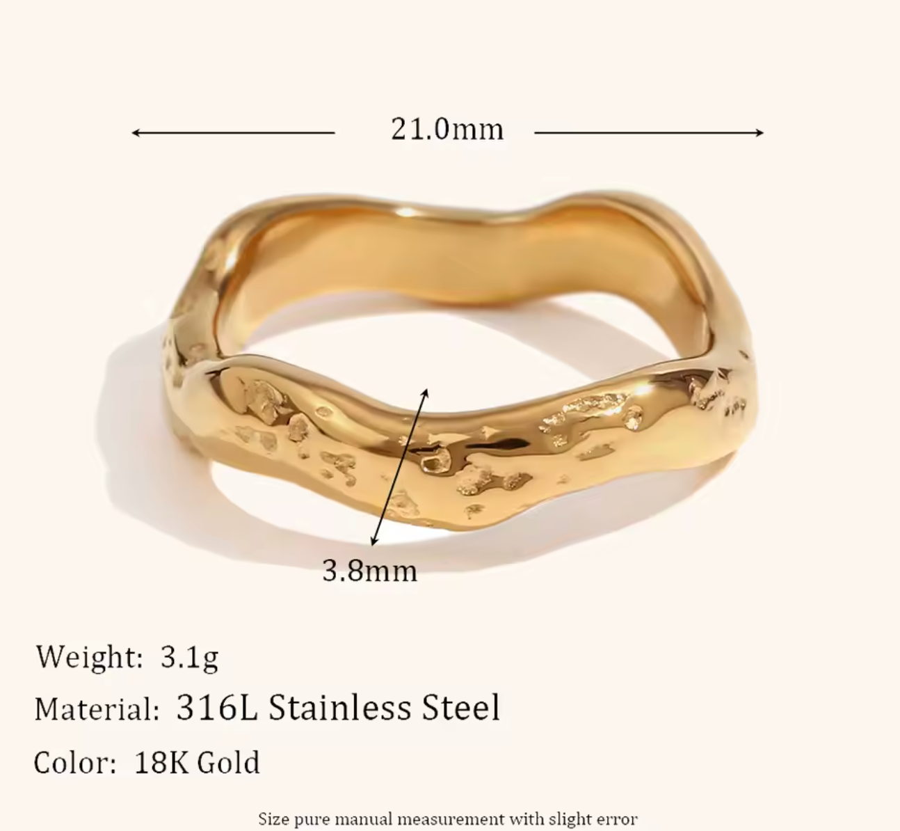 La. Muses Stainless Steel Wavy Texture Ring for Women