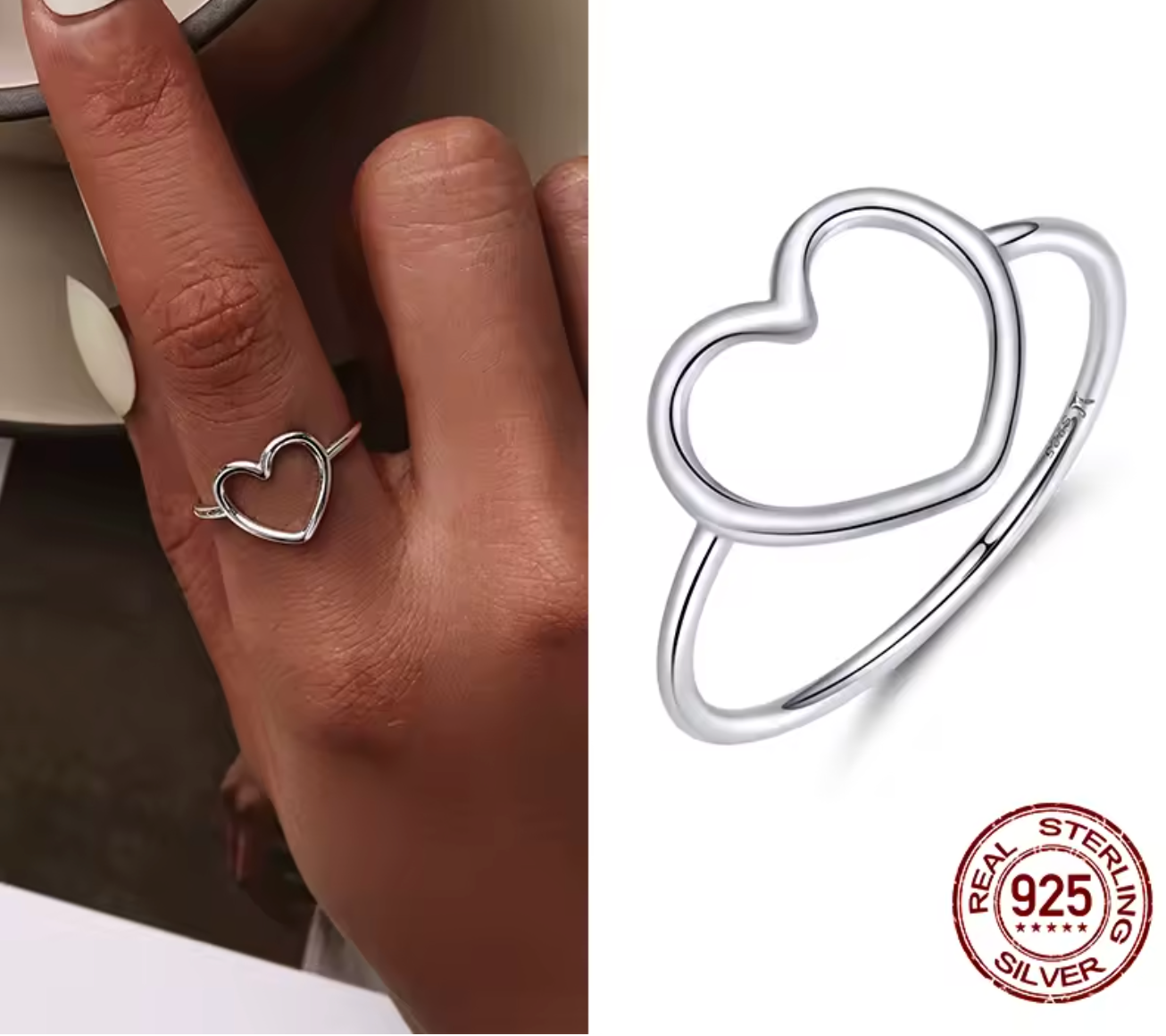 925 Sterling Silver Heart Ring for Women