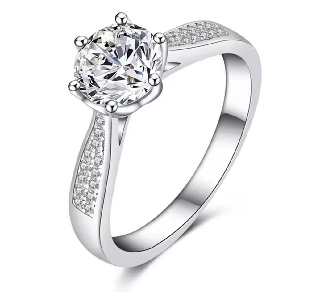 Classic 925 Sterling Silver 6-Prong Moissanite Ring for Women