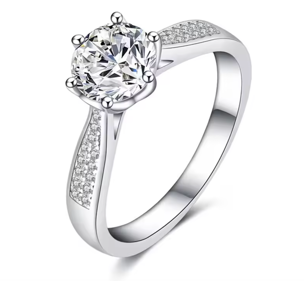 Classic 925 Sterling Silver 6-Prong Moissanite Ring for Women